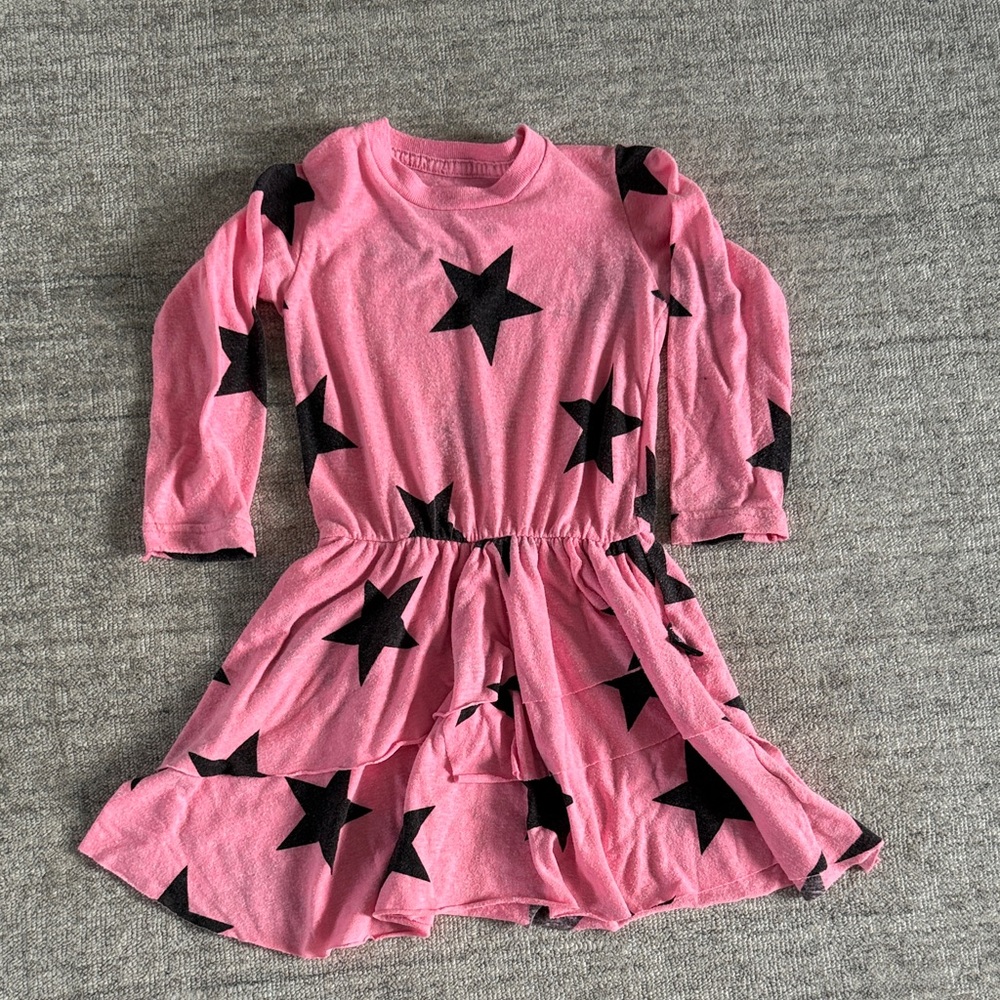 nununu Pink Dress with Black Star Design Size 3-4